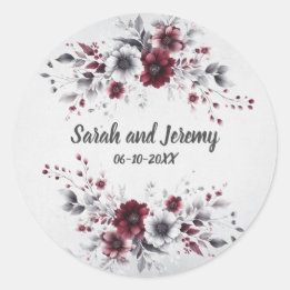 Pegatina Redonda Burgundy Profundo Floral Acuarela Personalizado Gr