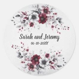 Pegatina Redonda Burgundy Profundo Floral Acuarela Personalizado Gr
