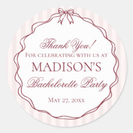 Pegatina Redonda Burgundy Red Bachelorette Party Circle Favor