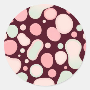 Pegatina Redonda Burgundy Rosa Menta Patrón de Blob Orgánico Abstra