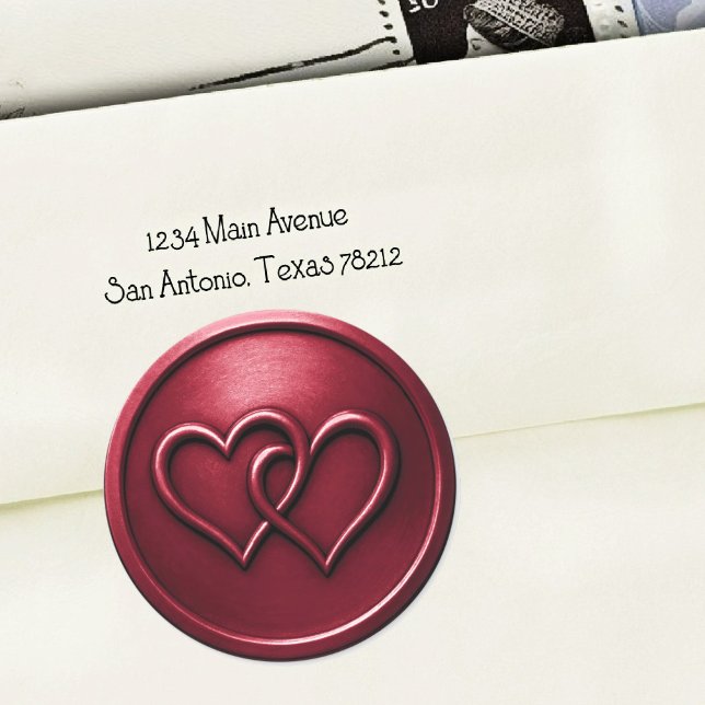 Pegatina Redonda Burgundy Two Hearts Intertwined Wedding (Subido por el creador)