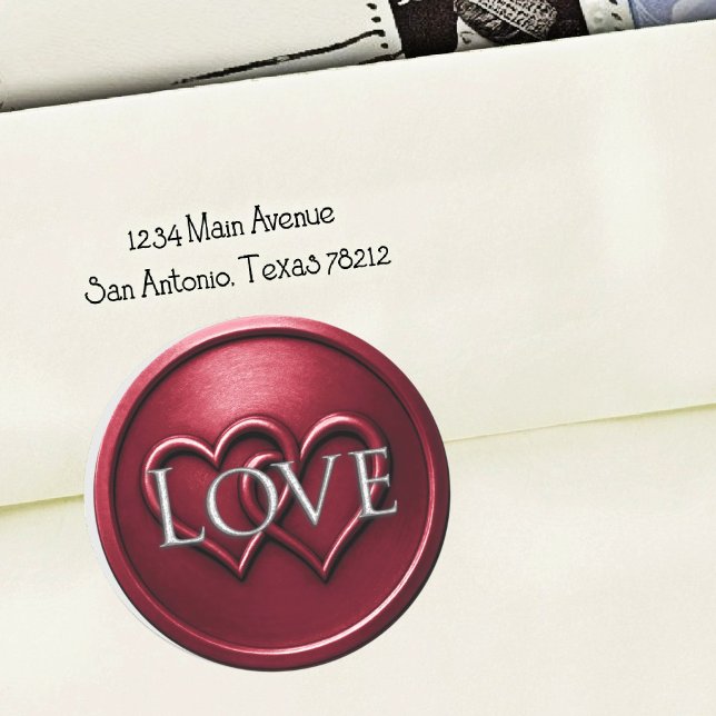 Pegatina Redonda Burgundy Two Hearts Intertwined Wedding (Subido por el creador)