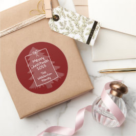 Pegatina Redonda Burgundy Whimsical Doodle Christmas Tree 
