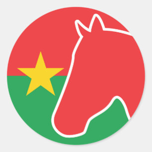 Pegatina Redonda Burkina Faso Caballo Bandera Nacional Burkinesa