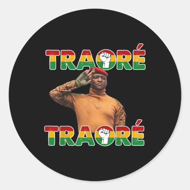 Pegatina Redonda Burkina Faso: Ibrahim Traoré _ Thomas Sankara (Anverso)