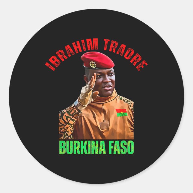 Pegatina Redonda Burkina Faso: Ibrahim Traoré Thomas Sankara (Anverso)