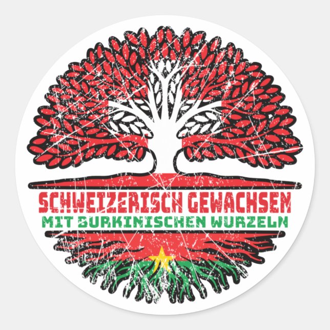 Pegatina Redonda Burkina Faso Schweizer Schweiz Baum (Anverso)