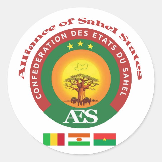 Pegatina Redonda Burkina, Mali and Niger, Alliance of Sahel States (Anverso)