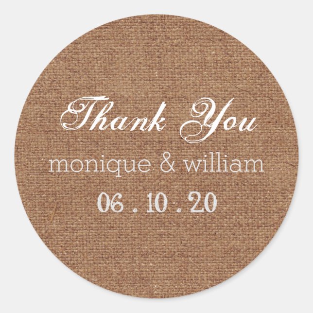 Pegatina Redonda Burlap Chalk Flourish Boda Gracias (Anverso)