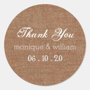 Pegatina Redonda Burlap Chalk Flourish Boda Gracias