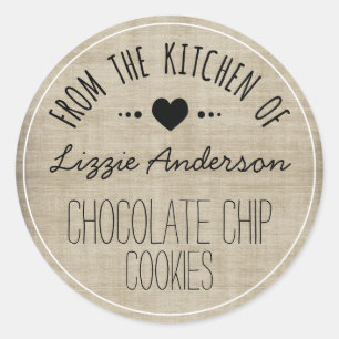 Pegatina Redonda Burlap de la cocina del campo desde la cocina de l