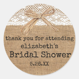 Pegatina Redonda Burlap del país con el favorito de los invitados p