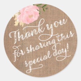Pegatina Redonda Burlap Gracias Pegatinas, Shabby Gracias a tus fav