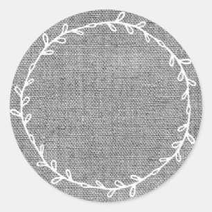 Pegatina Redonda Burlap Gris Rústico Casero Escribe En Blanco