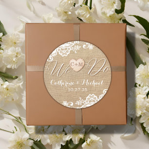 Pegatina Redonda Burlap Y Enfrentamiento Rústico De Campo