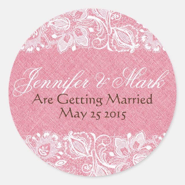 Pegatina Redonda Burlap y Lace Floral Blanco (Anverso)