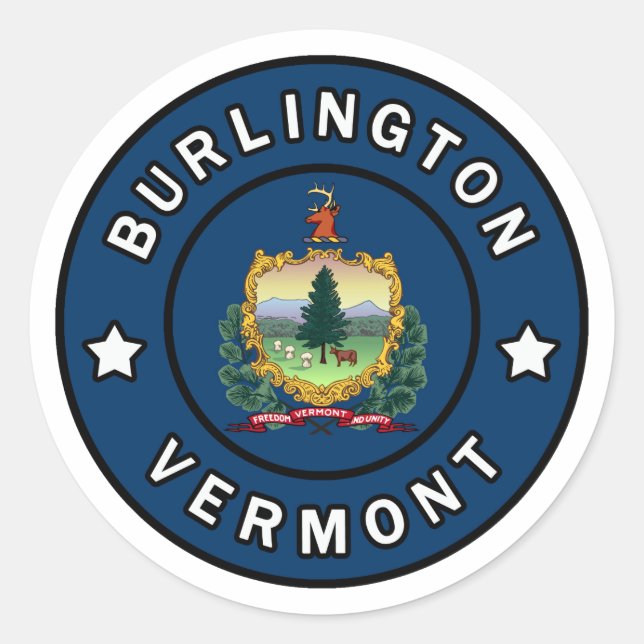 Pegatina Redonda Burlington Vermont (Anverso)