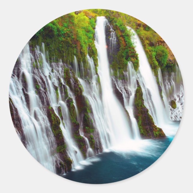 Pegatina Redonda Burney Falls, Mcarthur-Burney Falls Memorial (Anverso)