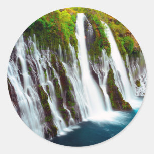 Pegatina Redonda Burney Falls, Monumento a las Cataratas de Mcarthu