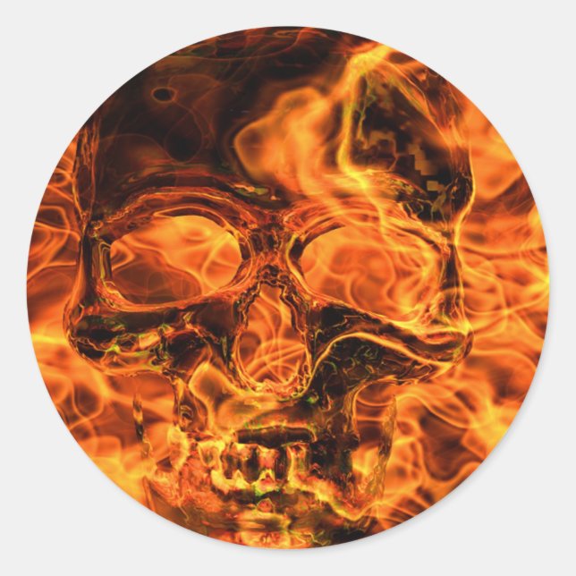 Pegatina Redonda Burning skull (Anverso)
