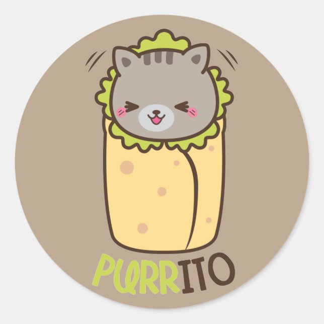 Pegatina Redonda Burrito de gato de Purrito Kitty (Anverso)