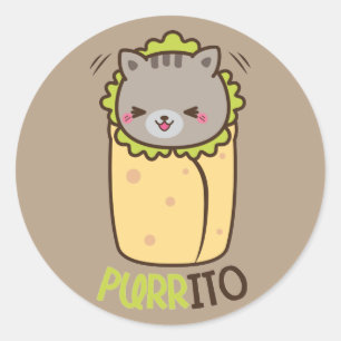 Pegatina Redonda Burrito del gato del gatito de Purrito