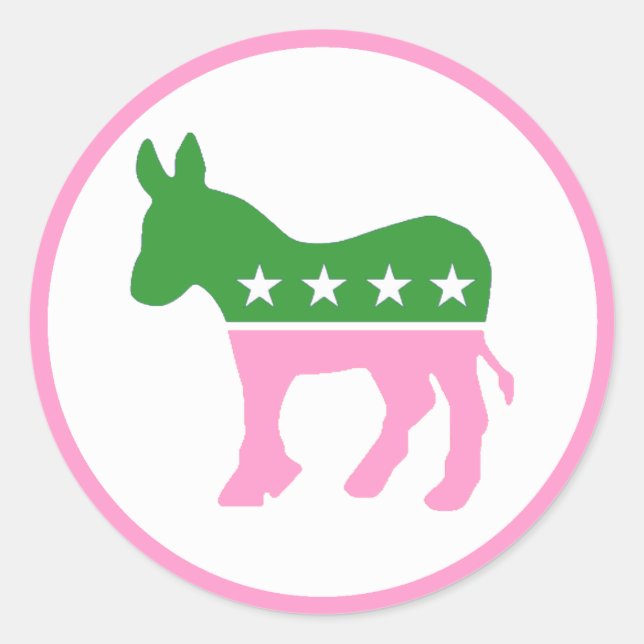 Pegatina Redonda Burro democrático rosa y verde (Anverso)