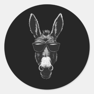 Pegatina Redonda Burro Genial con Gafas de Sol – Estilo Monocromo