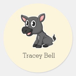 Pegatina Redonda Burro gris pequeño crema lindo