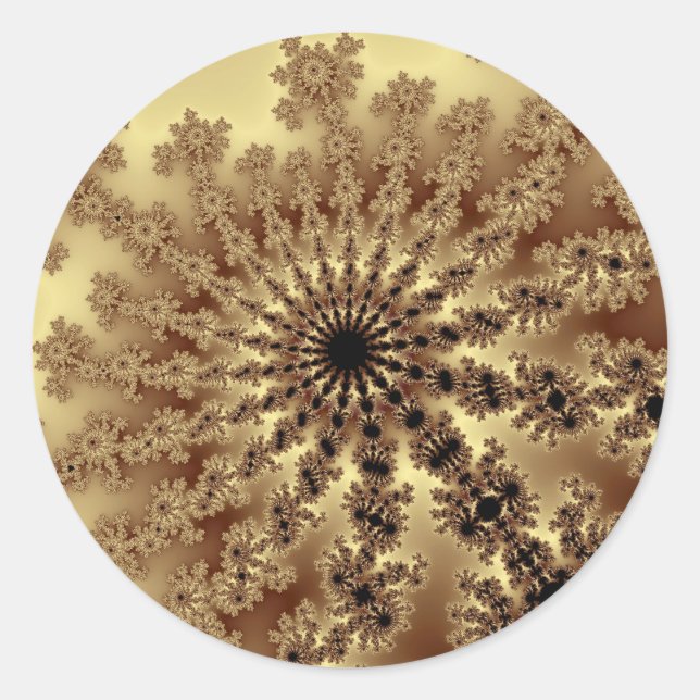 Pegatina Redonda Burst fractal de oro (Anverso)