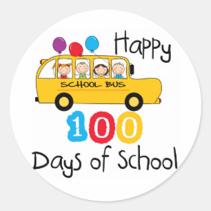 Pegatina Redonda Bus escolar celebra 100 días