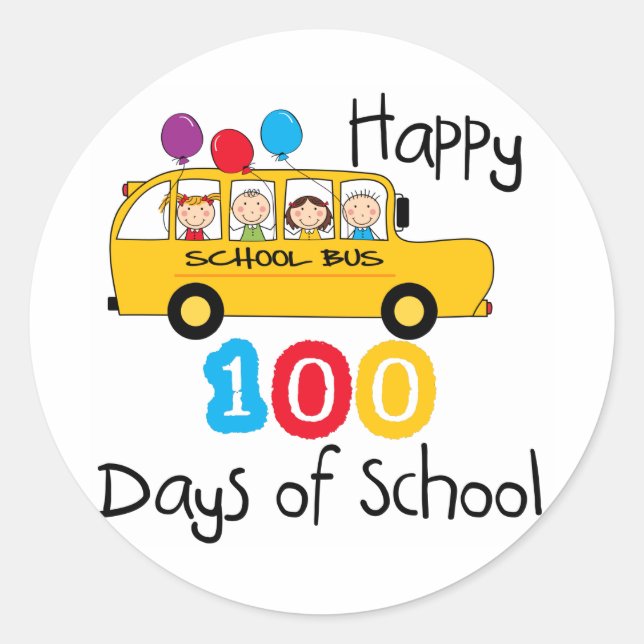 Pegatina Redonda Bus escolar celebra 100 días (Anverso)