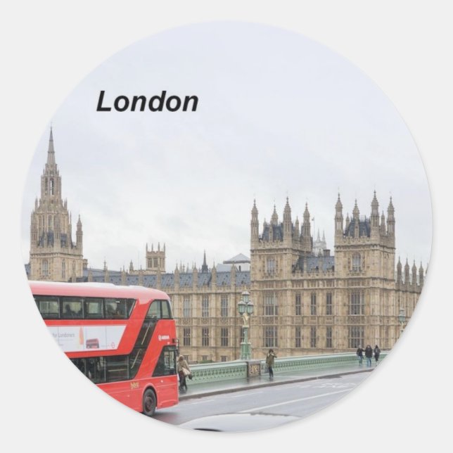 Pegatina Redonda Bus y Big Ben de Londres (St.K. (Anverso)