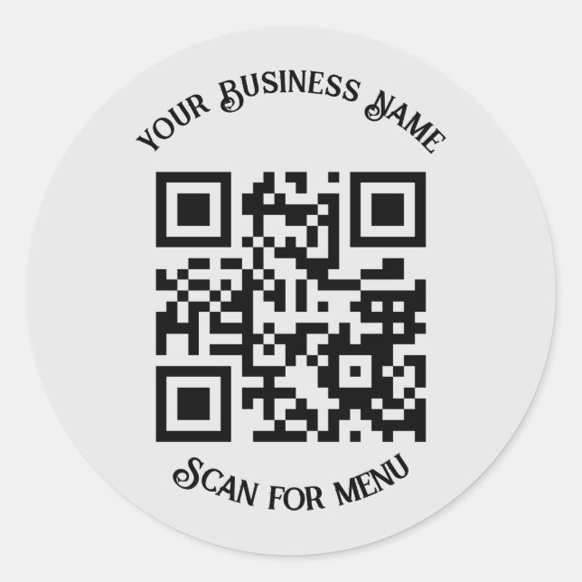Pegatina Redonda Buscar código QR de menú con personalización LGrey (Anverso)
