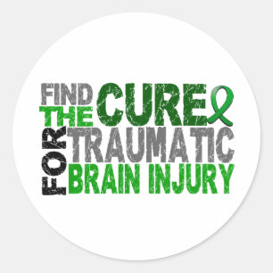 Pegatina Redonda Buscar La Cura Traumática Lesiones Cerebrales TBI