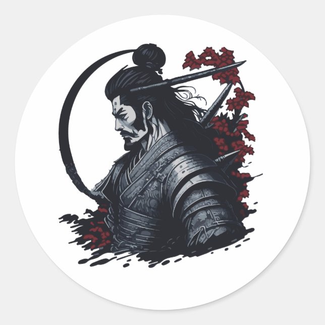 Pegatina Redonda Bushido Samurai (Anverso)
