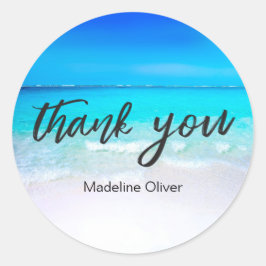 Pegatina Redonda Business Beach Gracias Personalizado Blue