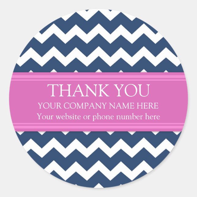 Pegatina Redonda Business Gracias Compañía Nombre Blue Pink Chevron (Anverso)