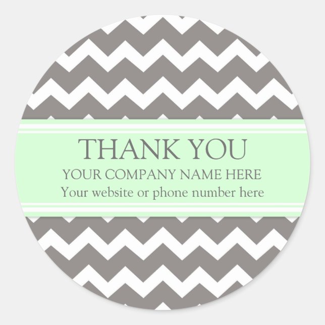 Pegatina Redonda Business Gracias Compañía Nombre Mint Gray Chevron (Anverso)