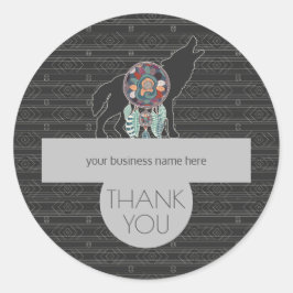 Pegatina Redonda Business Gracias Tribal Wolf Charcoal Grey
