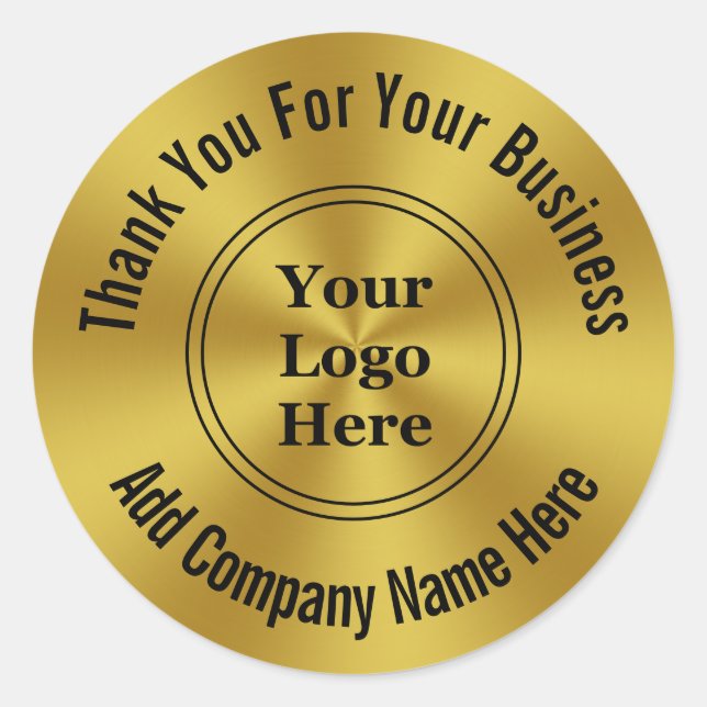 Pegatina Redonda Business Moderno Faux Gold Su Logo Aquí Gracias (Anverso)
