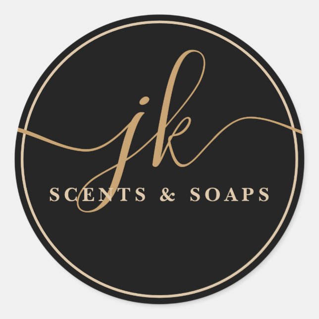 Pegatina Redonda Business Monogram Script Logo Black (Anverso)