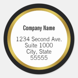 Pegatina Redonda Business Name Black White and Gold Return Address