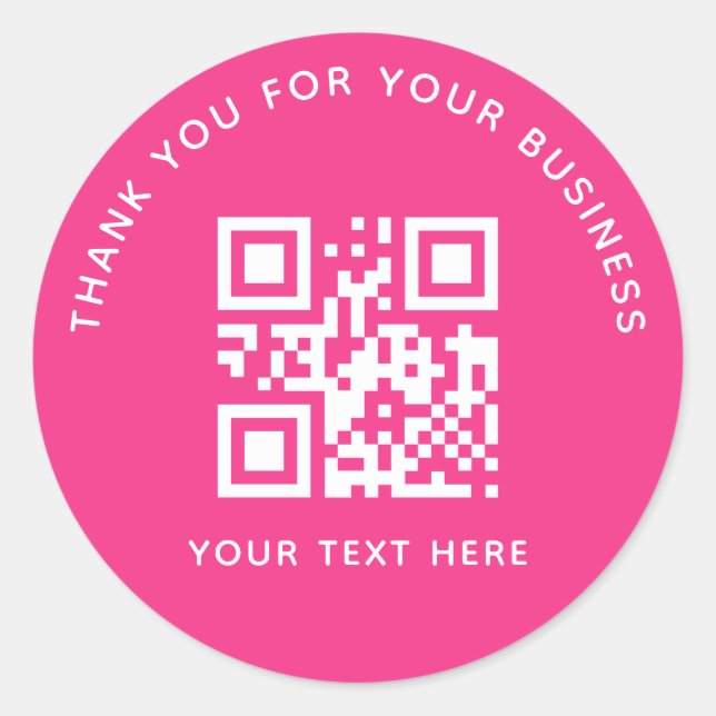 Pegatina Redonda Business Thank You Custom QR Code Pink (Anverso)