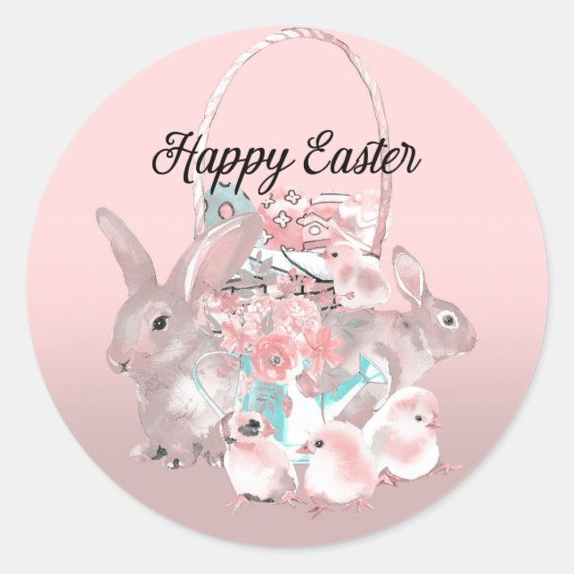 Pegatina Redonda Búsqueda de huevos de Pascua marrones rosados Fies (Anverso)