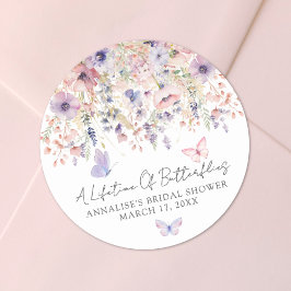 Pegatina Redonda Butfly Wildflower Bridal Shower