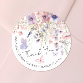 Pegatina Redonda Butfly Wildflower Bridal Shower Gracias