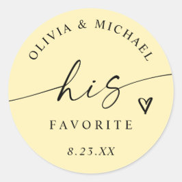 Pegatina Redonda Butter Yellow His Favorite Wedding Treat Bag