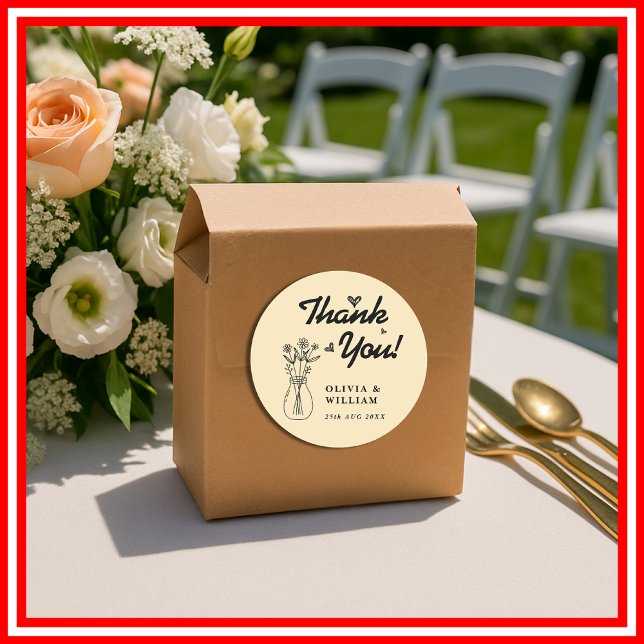 Pegatina Redonda Butter Yellow Wildflower Wedding Thank You (Subido por el creador)