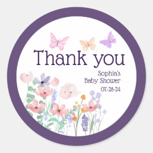 Pegatina Redonda Butterflies and Blooms Baby Shower Gracias